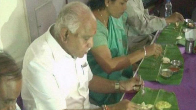 Yedyyurappa eating hotel food at dalit house